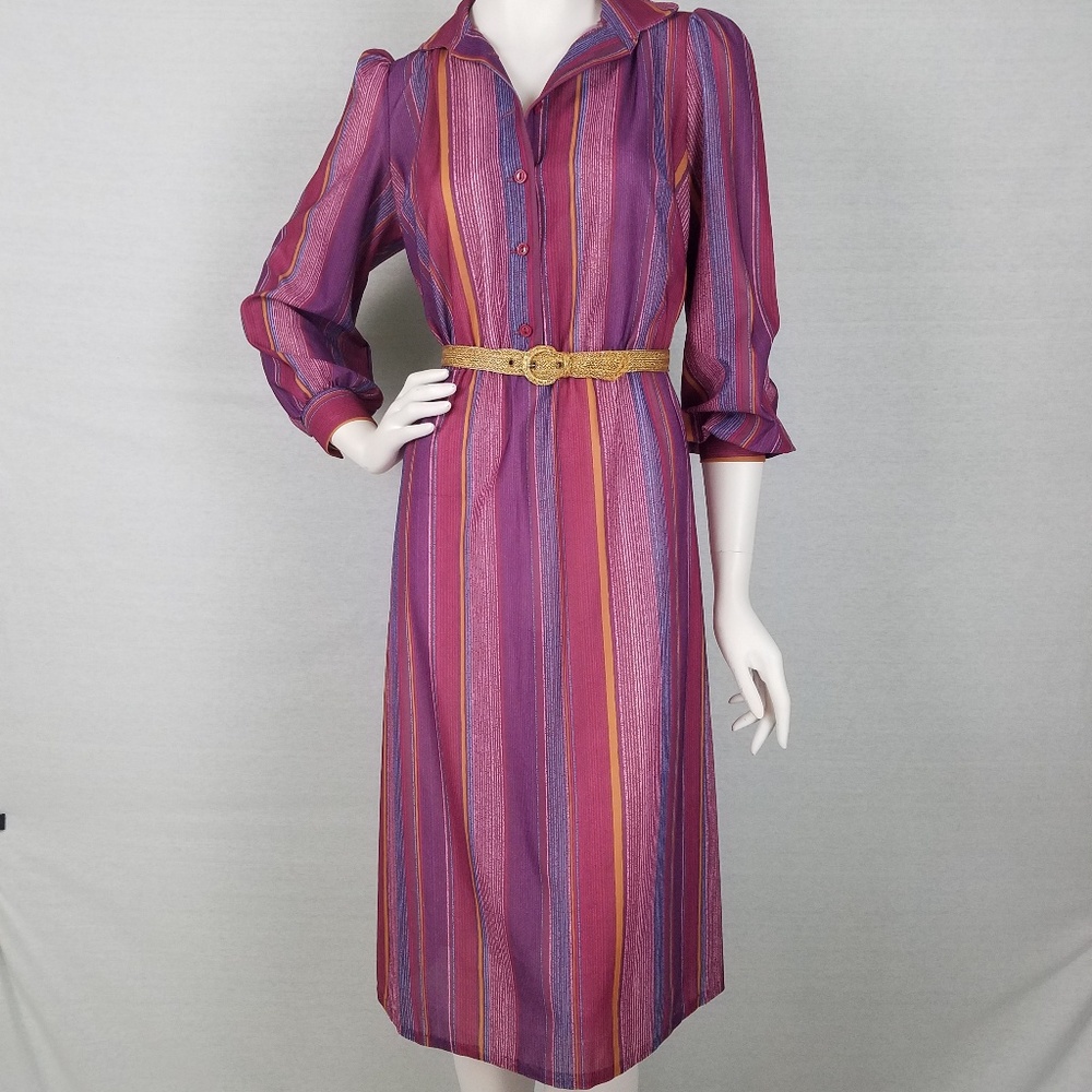 Vintage sheer maroon striped dress